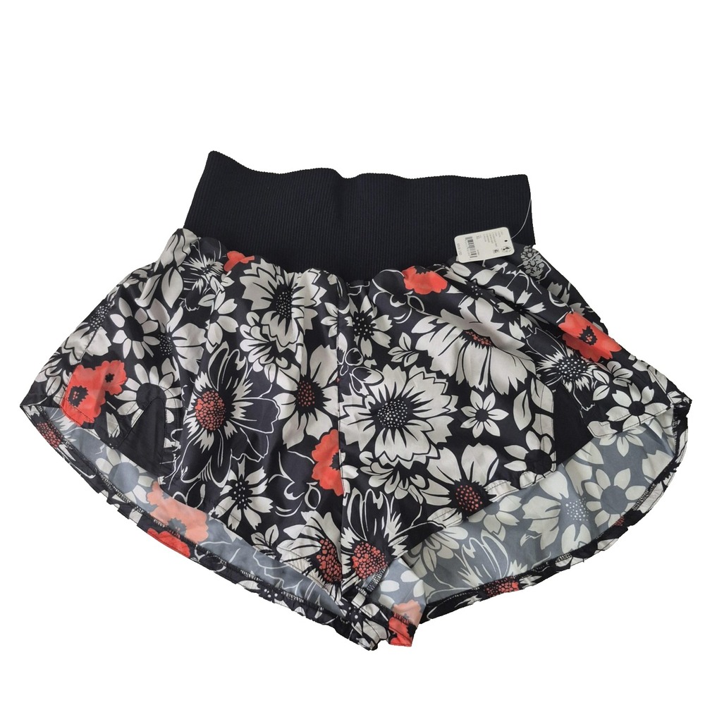 FP‎ Movement Shorts Womens XL Black Tuxedo Daisy Print High Waist Carpe Diem